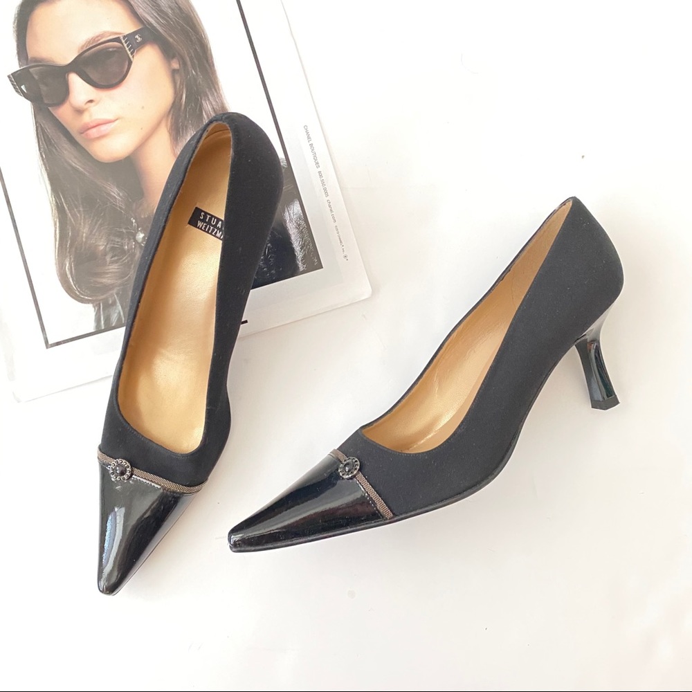 Stewart Weitzman Black Pumps Cap Toe Emblellished